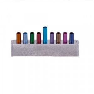 Yair Emanuel Cylindrical Candle Holders on Chanukah Menorah, Hammered - Colorful