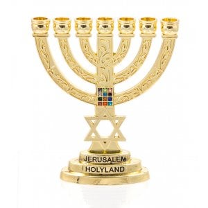 Small Decorative 7-Branch Menorah with Star of David & Breastplate, Gold - 4