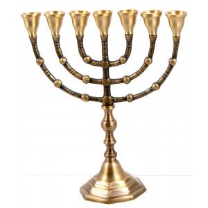 Seven Branch Menorah, Dark Gold Brass with Antique Look  Option 10" or 12"