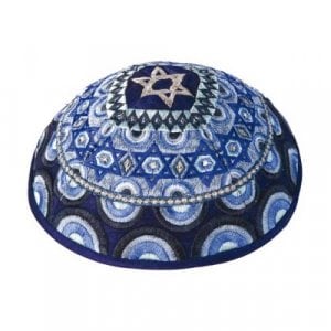 Yair Emanuel Embroidered Kippah, Stars of David  Blue