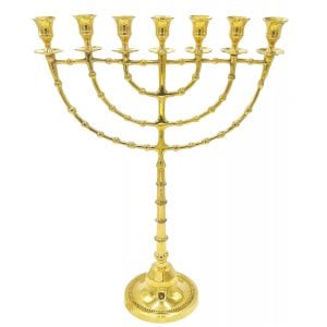 Extra Large Decorative Seven Branch Menorah, Gleaming Gold Brass  22"