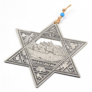 Pewter Star of David Wall Hanging with Twelve Tribes and Jerusalem Images