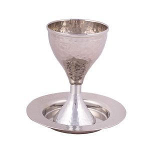 Yair Emanuel Contemporary Hammered Metal Kiddush Cup Set  Silver Band