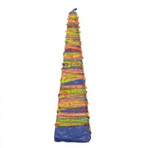 Galilee Style Handmade Pyramid Havdalah Candle  Blue with Colorful Wax Threads