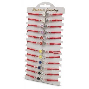 Good Luck Red Cord Bracelets, Decorative Silver Hamsas - Package of 12