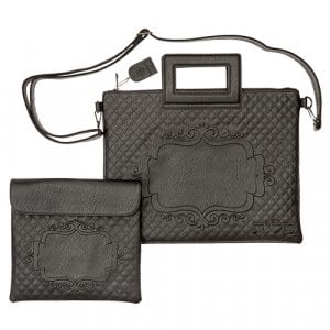 Decorative Black Faux Leather Tallit and Tefillin Bag Set  Shoulder Strap