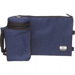 Set, Insulated Tefillin Holder and Weatherproof Tallit Bag - Dark Blue Denim Style Fabric