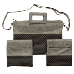 Faux Leather Bags for Tallit and 2 Tefillin, with Shoulder Strap  Gray & Black