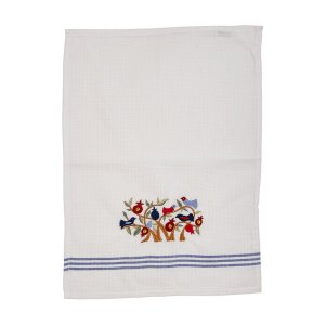 Yair Emanuel Netilat Yadayim Towel - Embroidered Pomegranate Tree with Birds