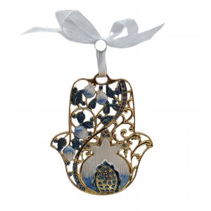 Gleaming Hamsa Wall Hanging, Pomegranates and Leaves  Choice of Colors