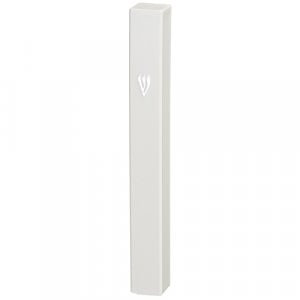 White Plastic Mezuzah Case, Silver Shin  Option: for 12 cm or 10 cm Scroll