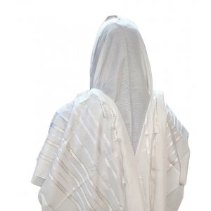 Acrylic Non-Slip Tallit, Textured Checkerboard Weave  White and Gold Stripes