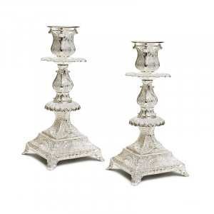 Silver Plated Shabbat Candlesticks, Delicate Filigree Engravings  7.4" Height