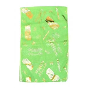 Womans Head Scarf, Gold Jerusalem Images with Dove, Lion & Psalm Verse  Green