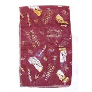 Womans Head Scarf Gold Jerusalem Images with Dove, Lion & Psalm Verse  Maroon