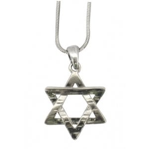 Rhodium Pendant Necklace - Hammered Star of David