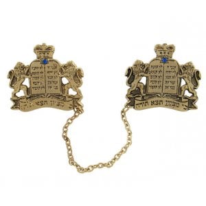 Gold Plated Tallit Prayer Shawl Clips - Tablets, Star of David and Lions