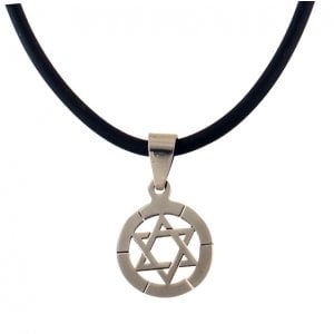 Stainless Steel Round Star of David on Rubber Cord