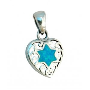 Heart Pendant with center opal Star of David