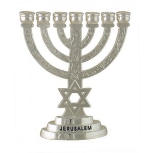 Small Decorative 7-Branch Menorah with Star of David & Breastplate, Silver - 4