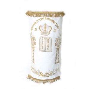 Classic Velvet Torah Mantle  Torah Crown, Tablets and Floral Pillars