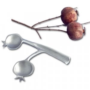 Shraga Landesman Pomegranate Shaped Double Spoons for Honey  Silver Nickel