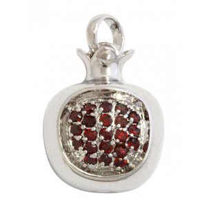 Pomegranate Pendant with Red Garnet Seeds  Rhodium Plated Gold Filled