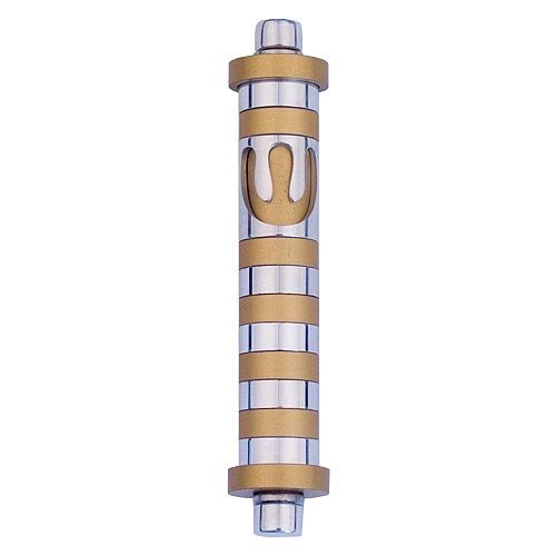 Agayof Cylinder Mezuzah Case with Bands, Light Colors - 4 Inches Height
