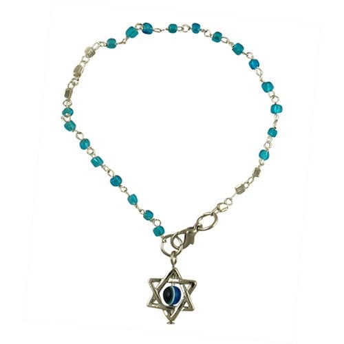 Beaded Kabbalah Bracelet with Decorative Star of David Charm - Light Blue