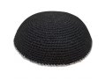 Black Knitted Kippah with Silver Border