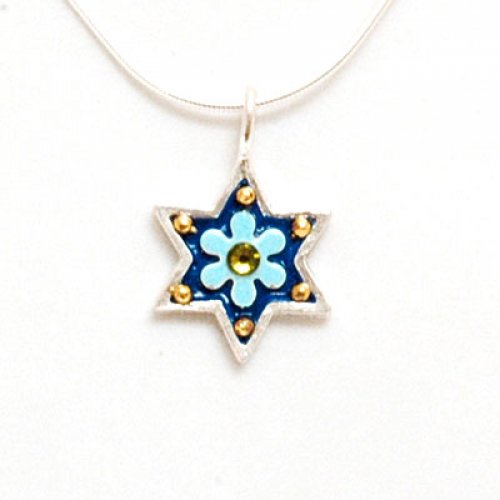 Blue Flower Star of David Pendant - Shahaf