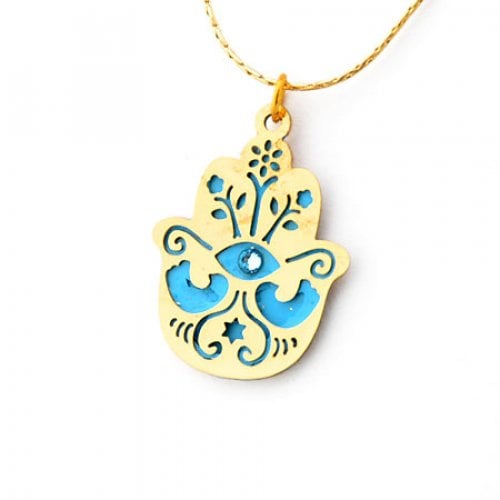 Blue Hamsa Necklace to Ward off the Evil Eye by Ester Shahaf