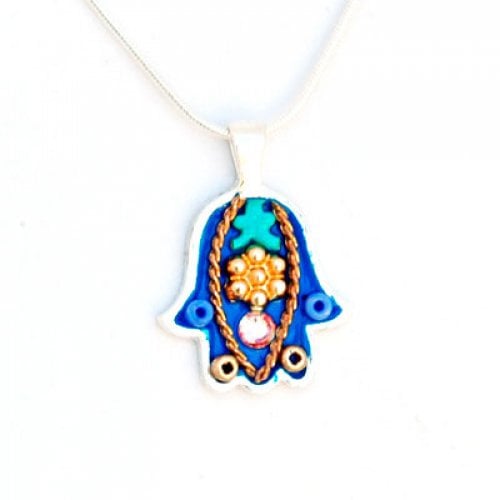 Blue-Gold Hamsa Necklace by Ester Shahaf