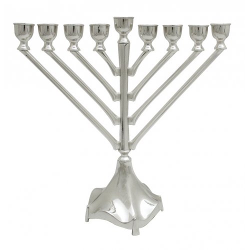 Chabad Lubavatich Chanukah Menorah with Angular Branches and Raised Base - 9.8