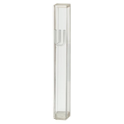 Classic Transparent Plastic Mezuzah Case  Silver Shin