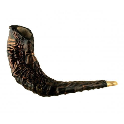 Distinctive Leather-bound Ram's Horn Shofar  Menorah Design