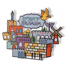 Dorit Judaica Colorful Wall Plaque - Hebrew and English Jerusalem Design