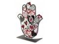 Dorit Judaica Free Standing Hamsa Sculpture, Red White and Black Hearts