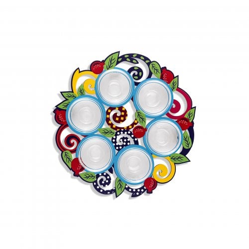 Dorit Judaica Raised Seder Plate  Colorful with Leaves and Pomegranates