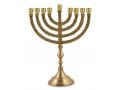 Gold Chanukah Menorah with Engraved Branches, for Candles - 10 Inches
