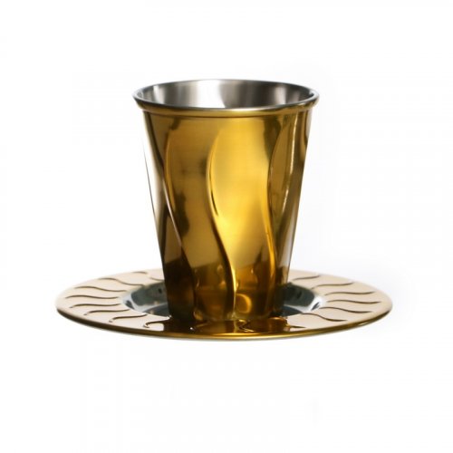 Gold Stainless Steel Kiddush Cup Set with Decorative Gold Wave (0)