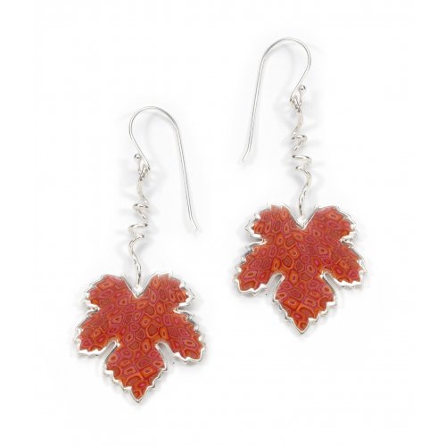 Grape Leaf Earrings - Coral