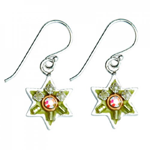 Green-Pink Star of David Earrings by Ester Shahaf