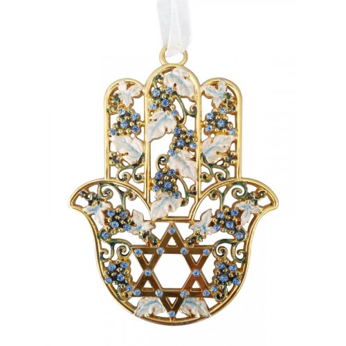 Hamsa Wall Decoration  Grape Clusters with a Star of David and Blue Stones