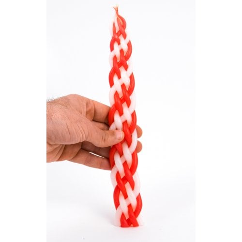 Handmade Braided Beeswax Havdalah Candle - Red and White