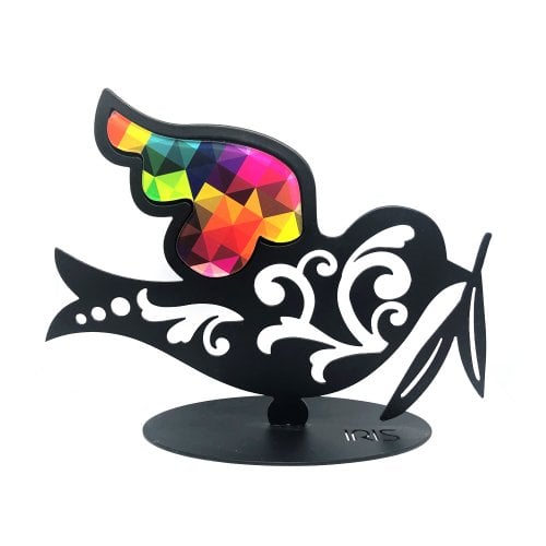 Iris Design Table or Shelf Sculpture - Colorful Dove of Peace with Olive Leaf