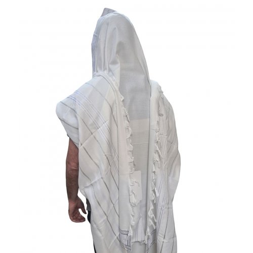 Noam Acrylic Non-Slip Lightweight Tallit Prayer Shawl  Silver and White Stripes