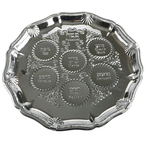 Ornamental Seder Plate with Decorative Frame  Nickel Covered Metal
