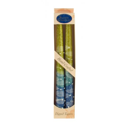 Pair of Galilee Handcrafted Decorative Taper Candles - Blue and Aqua-Yellow