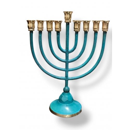 Patina Chanukah Menorah with Classic Design, for Candles - 10 Inches